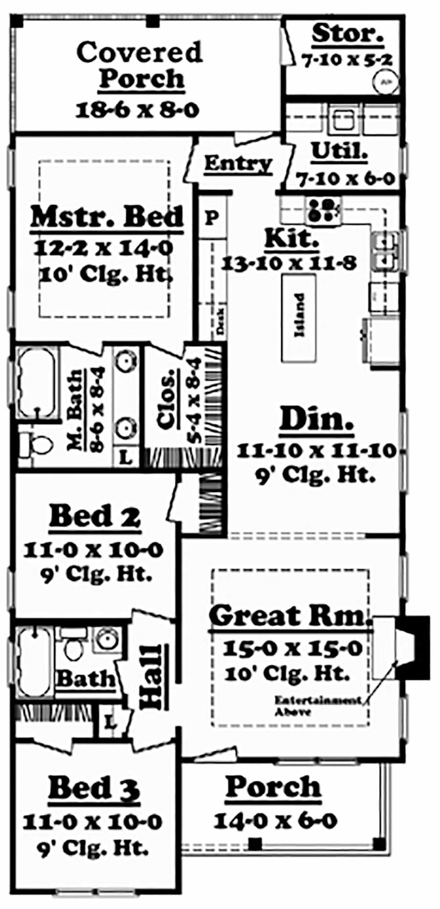 3 Bedroom 2 Bath Cottage Floor Plan